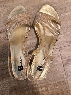 Browns Gold Metallic Glitter Strappy Slingback Heeled Sandals - Size 8M 💛